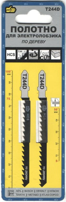 Пилка для лобзика по дереву T244D, 100 х 4.0 мм 2 шт 888 / 6580748 / 10 / 600