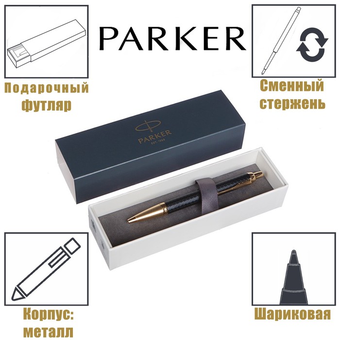 

Ручка шариковая Parker IM Premium K323 Black GT M, корпус из нержавеющей стали, синие черн