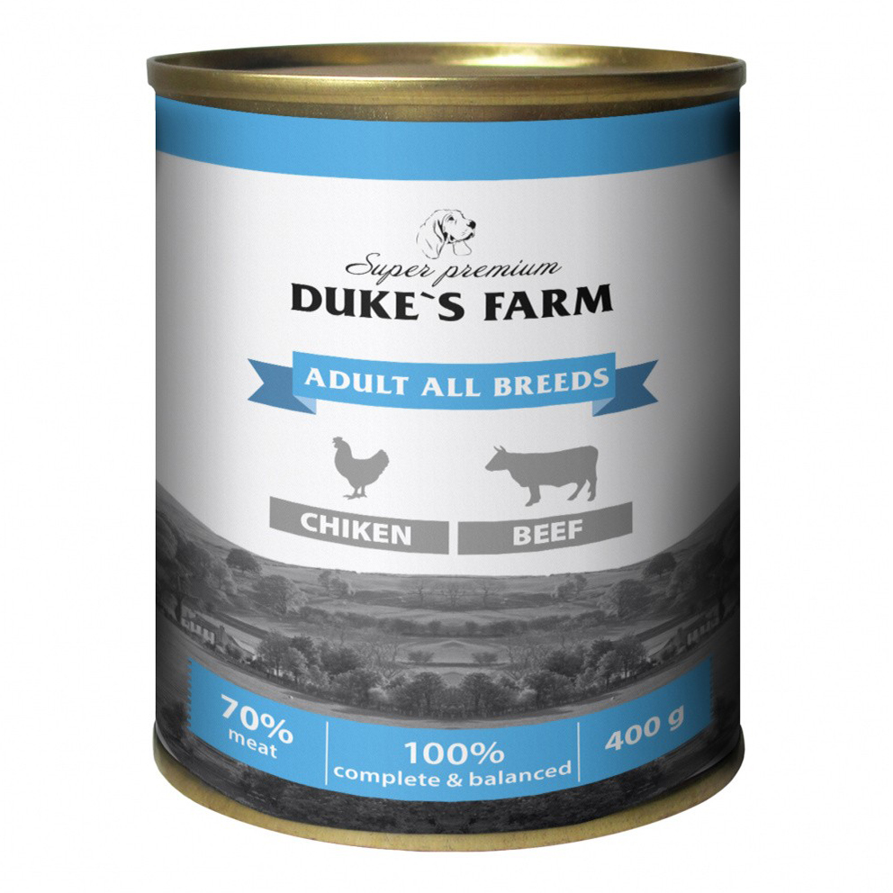 Влажный корм для собак Duke's Farm, паштет из курицы с говяжьими потрошками, 400 г