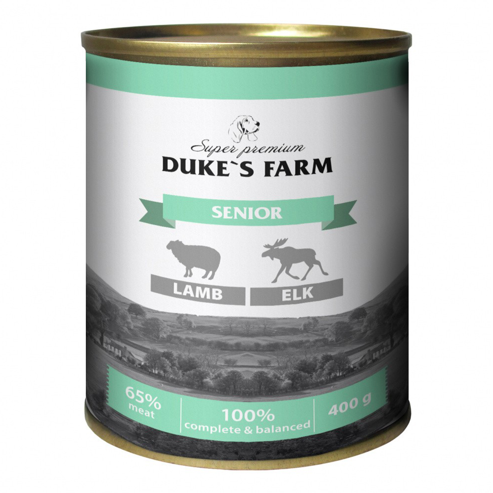Влажный корм для собак Duke's Farm Senior, для пожилых,  паштет из ягненка с лосем  400 г