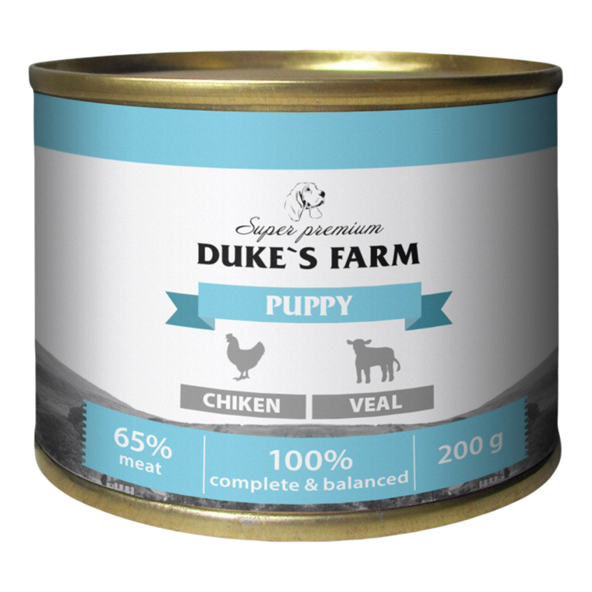 Влажный корм для щенков Duke's Farm, паштет из курицы с телятиной, 200 г