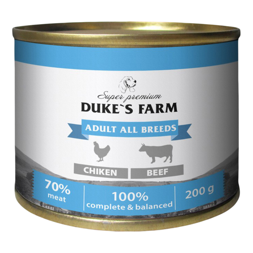 Влажный корм для собак Duke's Farm, паштет из курицы с говяжьими потрошками, 200 г