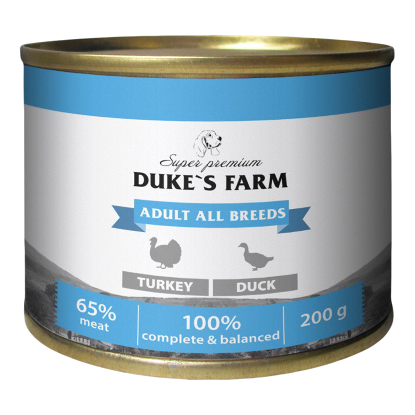 Влажный корм для собак Duke's Farm, паштет из индейки с уткой, 200 г