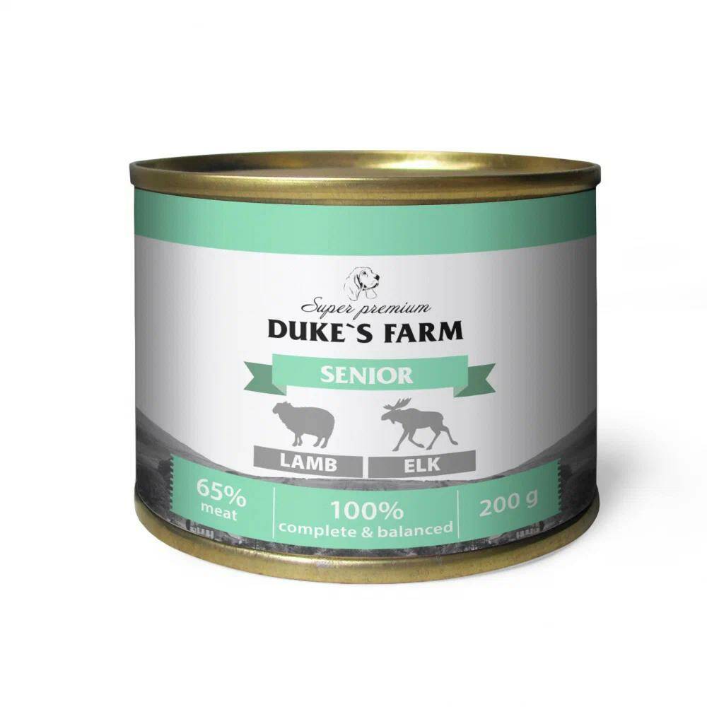 Влажный корм для собак Duke's Farm, для пожилых, паштет из ягненка с лосем, 200 г
