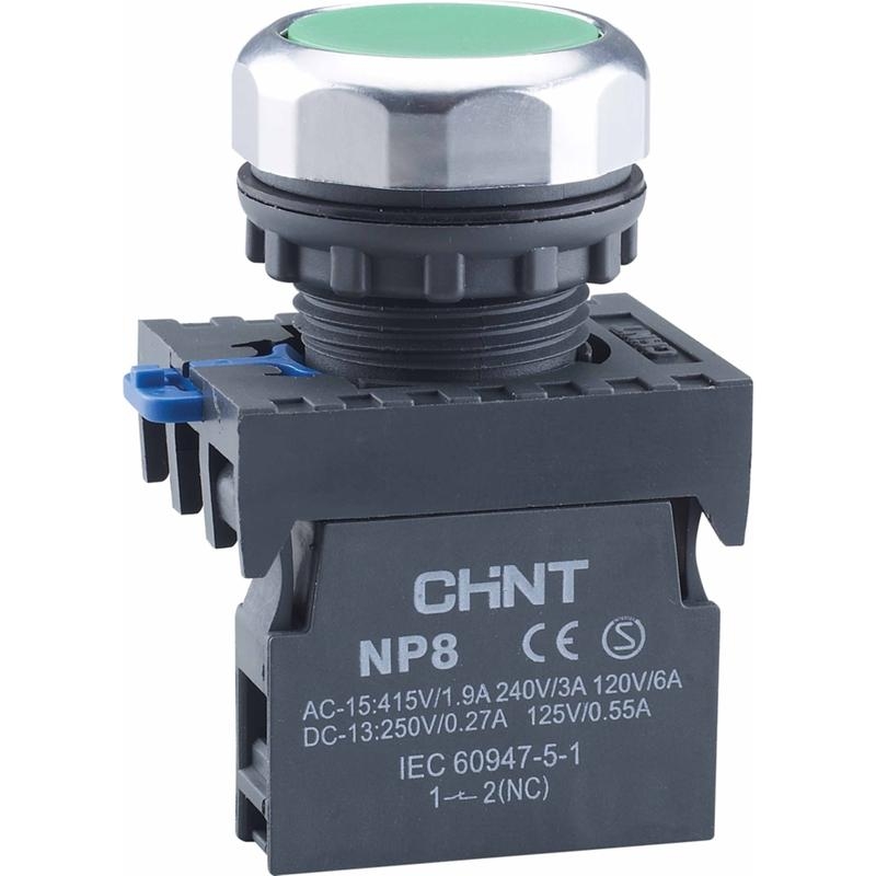 Кнопка управления NP8-10BN/3 без подсветки зел. 1НО IP65 (R) | код 667232 | CHINT (1 шт.)