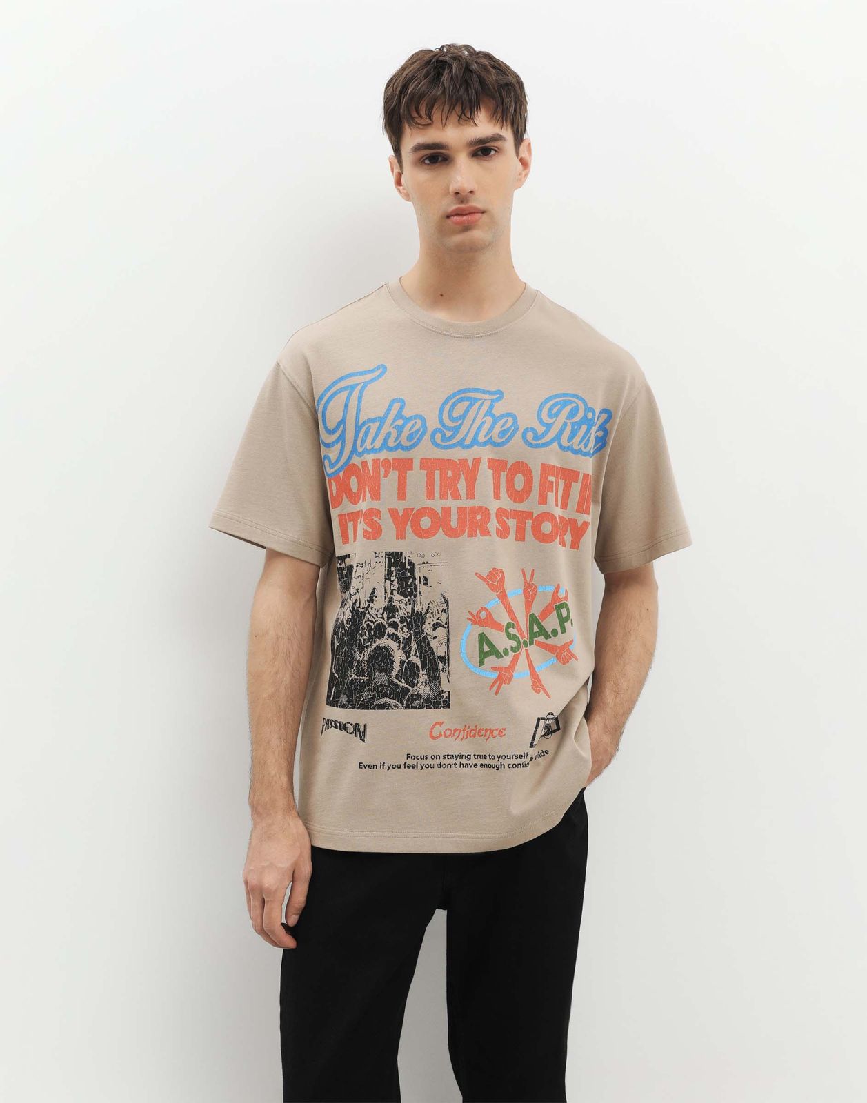 

Футболка мужская Gloria Jeans BKT014504 бежевый M/182, BKT014504