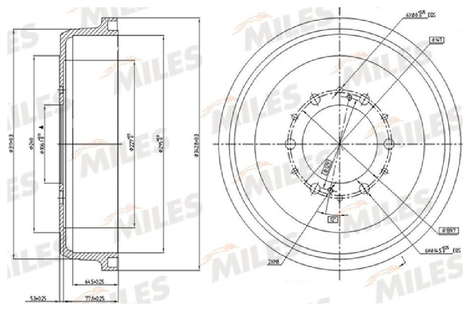 

MILES БАРАБАН ТОРМОЗНОЙ TOYOTA 4RUNNER 2.4-3.4 86-97/HIACE 84-89/HILUX 2.2-2.5 88- (TRW DB, K111669