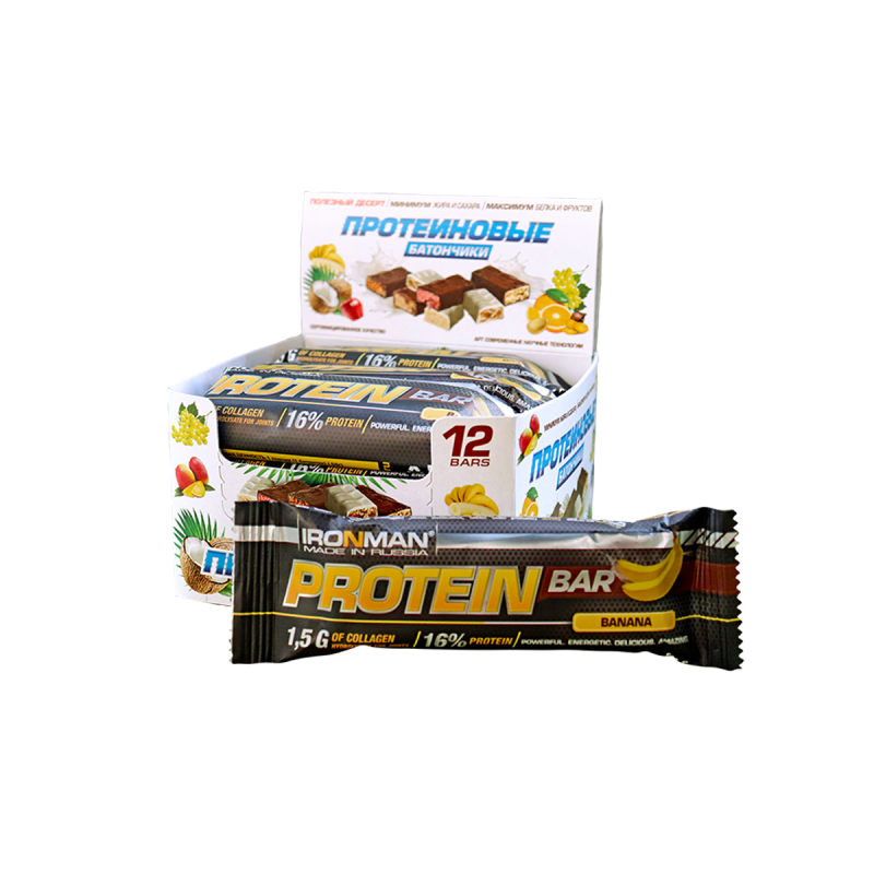 Батончик Ironman Protein Bar 12 50 г, 12 шт., банан