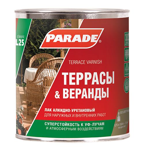 фото Лак для террас алкидно-уретановый parade l25 террасы &веранды полуматовый 0,75л