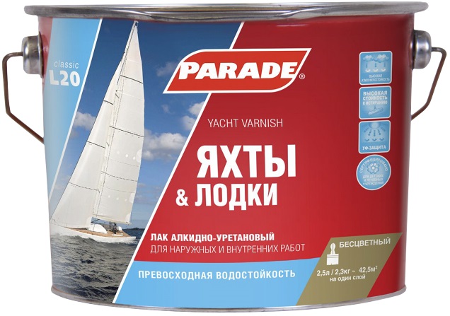 Лак яхтный алкидно-уретановый PARADE L20 Яхты &Лодки Глянцевый 2,5л