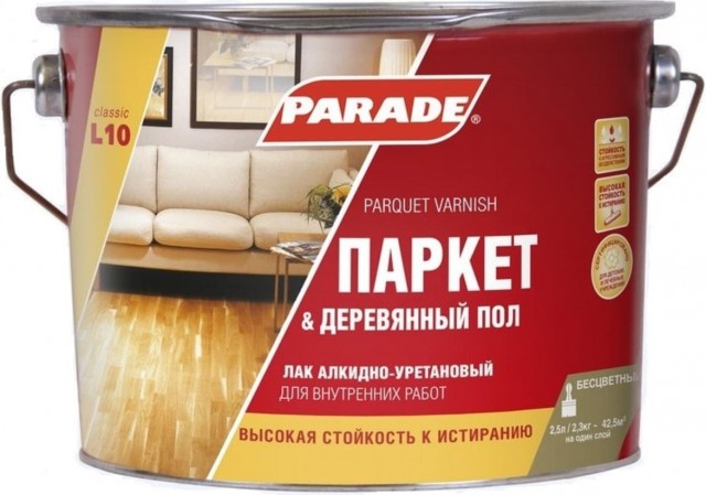 фото Лак паркетный алкидно-уретановый parade l10 паркет &деревянный пол глянцевый 2,5л