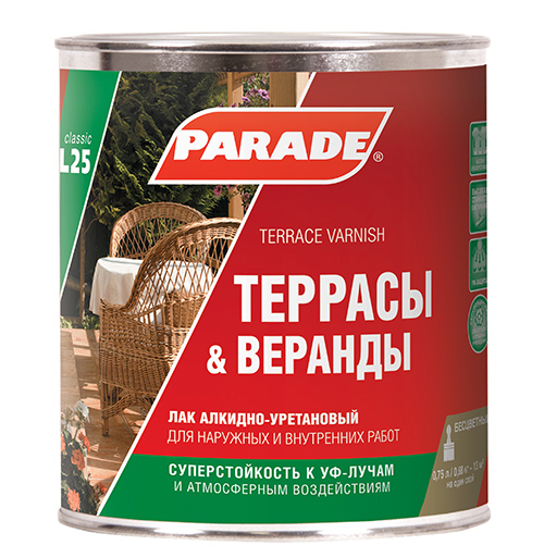 фото Лак для террас алкидно-уретановый parade l25 террасы &веранды глянцевый 2,5л