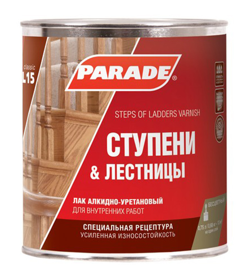 фото Лак для ступеней лестниц алкидно-уретановый parade l15 ступени &лестницы матовый 2,5л