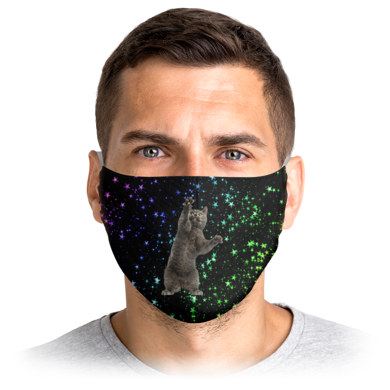 

Многоразовая маска Printio Кот и звезды черная S, Кот и звезды