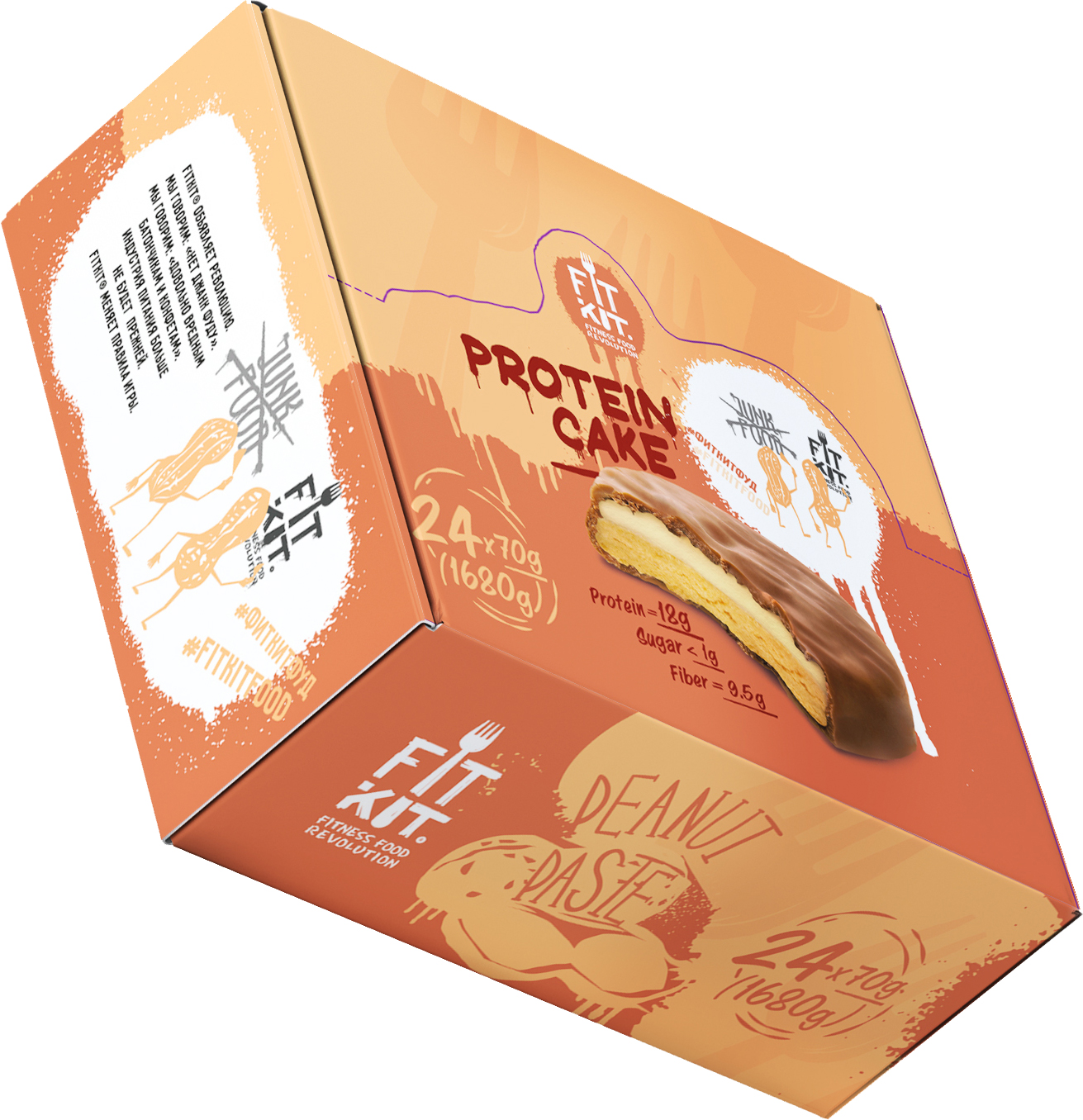 Печенье Fit Kit Protein Cake 24 70 г, 24 шт., арахисовая паста