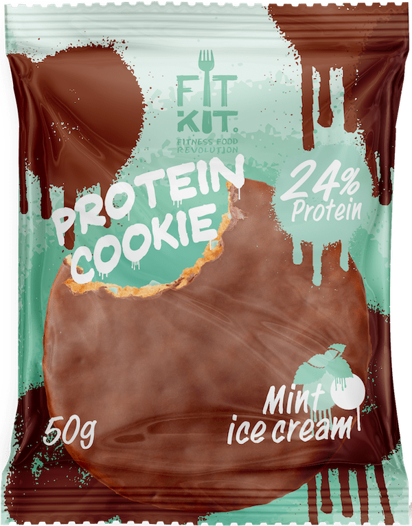 Печенье Fit Kit Chocolate Protein Cookie 24 50 г, 24 шт., мятное мороженое