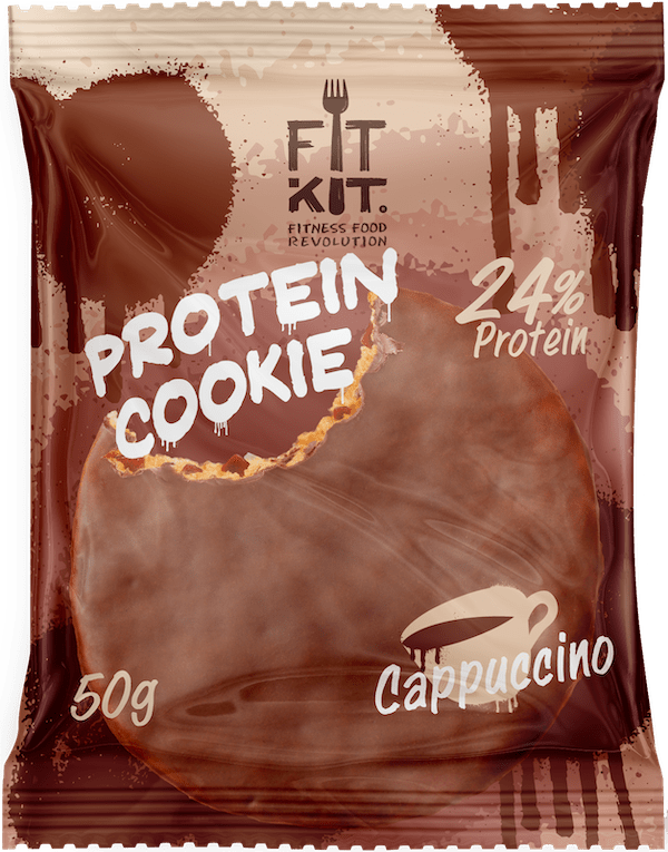 фото Печенье fit kit chocolate protein cookie 24 50 г, 24 шт., капучино