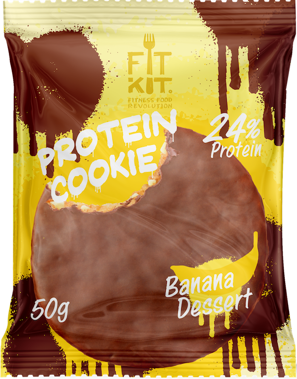 Печенье Fit Kit Chocolate Protein Cookie 24 50 г, 24 шт., банановый десерт