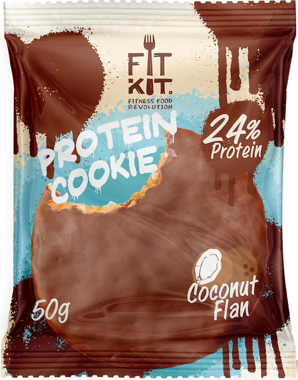 Печенье Fit Kit Chocolate Protein Cookie 24 50 г, 24 шт., кокосовый флан