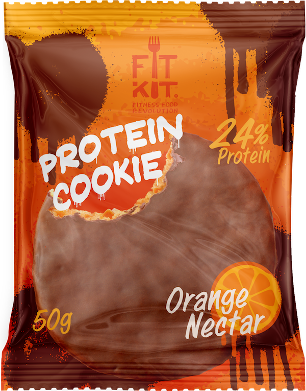 Печенье Fit Kit Chocolate Protein Cookie 24 50 г, 24 шт., апельсиновый нектар