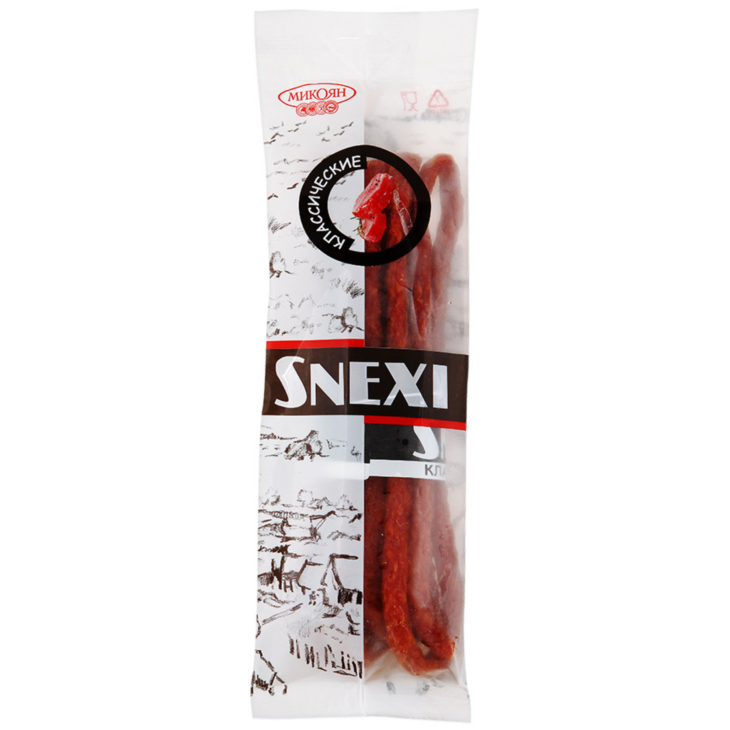 

Колбаски Микоян Snexi Классические варено-копченые, 100 г