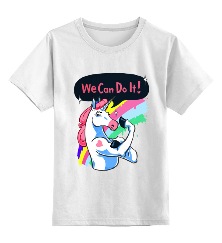 Детская футболка Printio We can do it! unicorn цв.белый р.152 сумка детская pink unicorn на клапане розовый