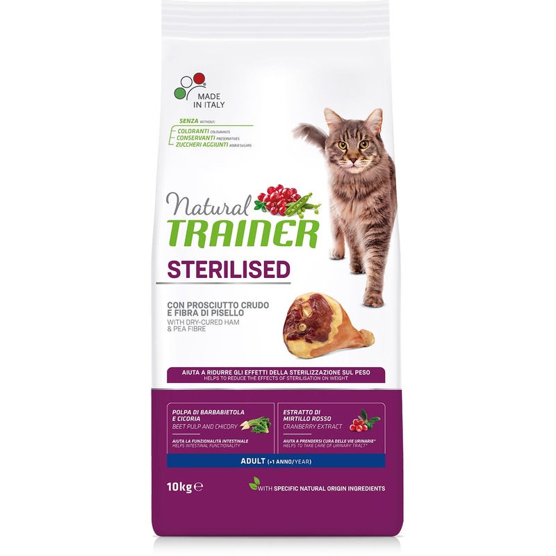 фото Сухой корм для стерилизованных кошек trainer natural sterilised с ветчиной 10кг