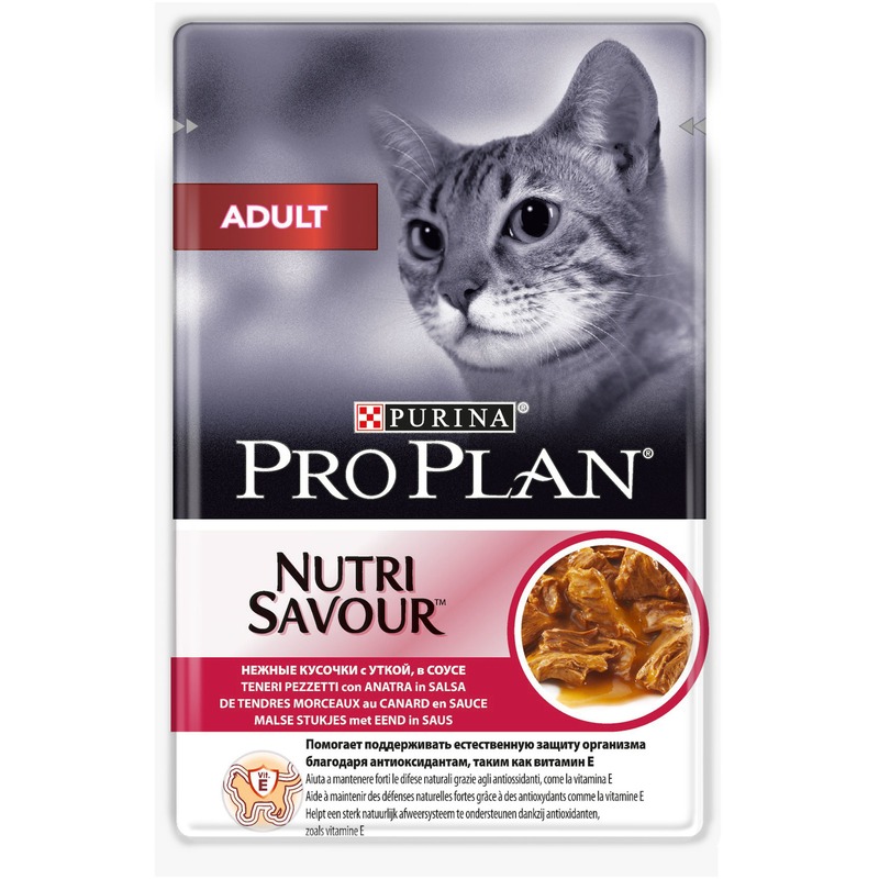 фото Влажный корм для взрослых кошек purina pro plan nutri savour с уткой в соусе 85 г 24шт