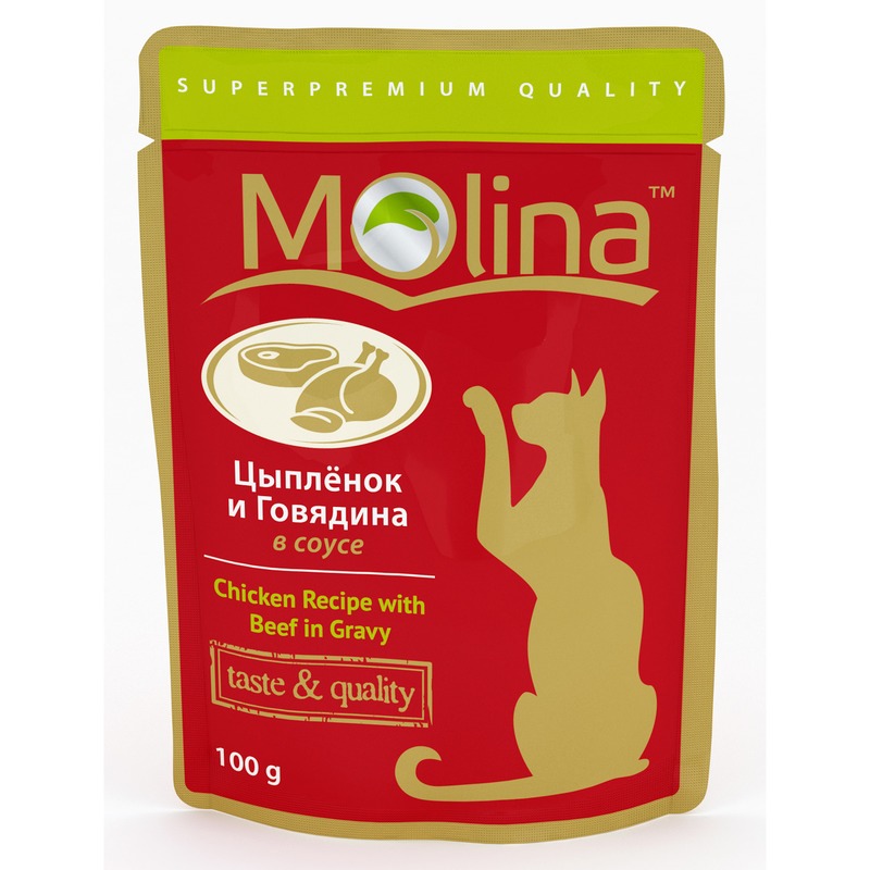 

Влажный корм для взрослых кошек Molina с цыпленком и говядиной в соусе 100 г 24шт, с цыпленком и говядиной в соусе 100г 24шт