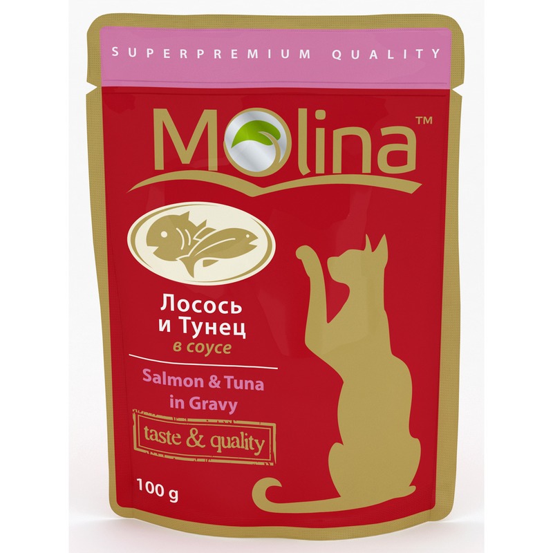 фото Влажный корм для кошек molina с лососем и тунцом в соусе 100 г 24шт