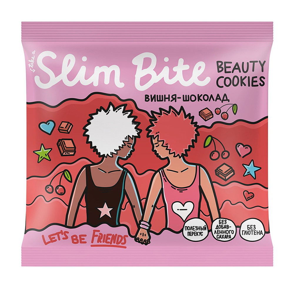 Печенье безглютеновое Slim Bite Beauty Cookies Вишня-Шоколад (без сахара) 115г Россия