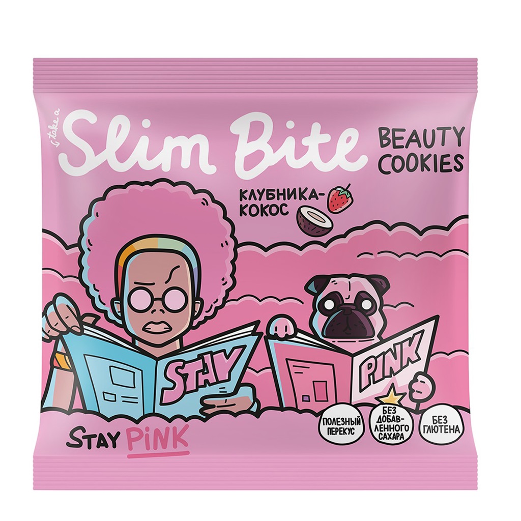 фото Печенье безглютеновое slim bite beauty cookies клубника-кокос (без сахара) 115г россия