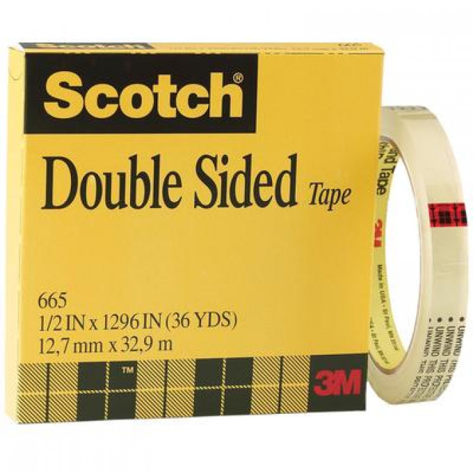 

Лента двусторонняя клейкая Scotch 665 в коробочке, 12,7 мм х 33м