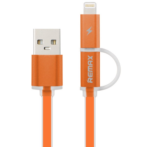 

Кабель REMAX Aurora 2 в 1 (micro USB + iPhone Lightning) 1m, Orange