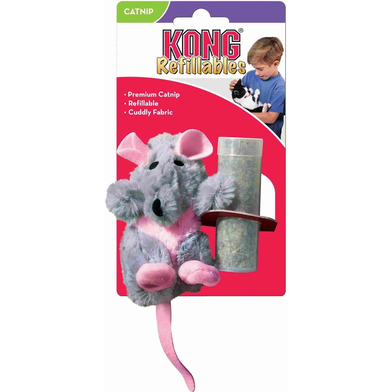 Мягкая игрушка для кошек KONG Крыса плюш, мята, серый, розовый, 9.5 см