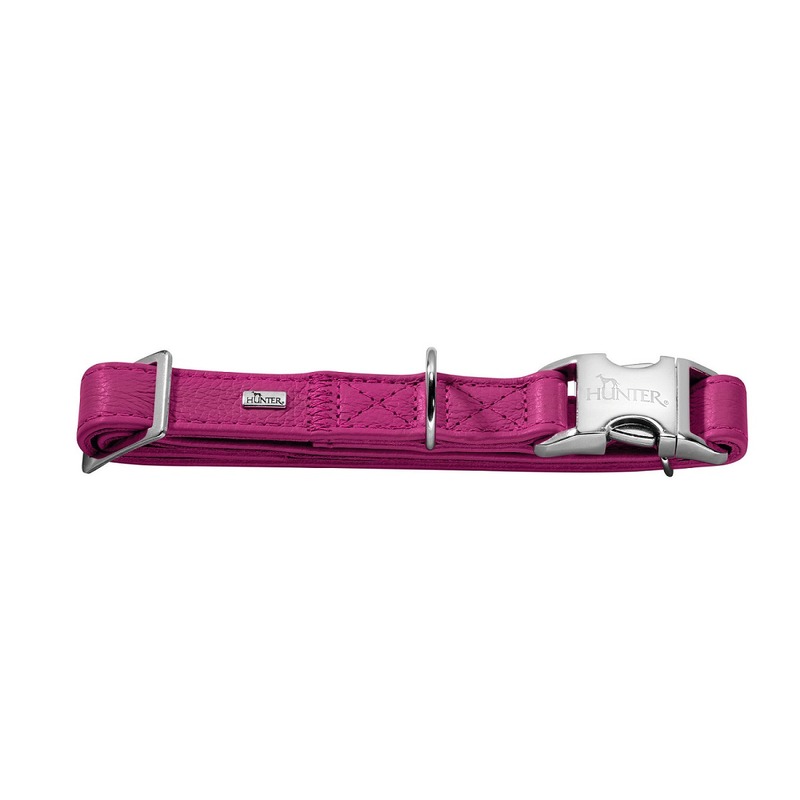 фото Hunter ошейник для собак capri alu-strong l (45-65 см) 2,5 см натуральная кожа малиновый