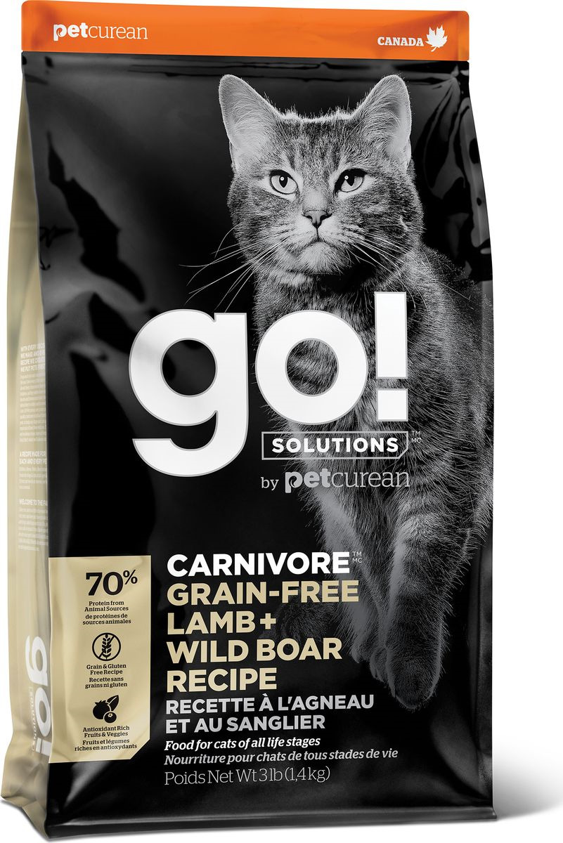 фото Go! carnivore gf сухой беззерновой корм для кошек с ягненком и мясом дикого кабана 7,26кг