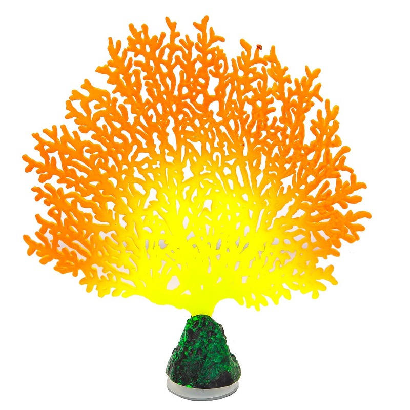 фото Искусственный коралл gloxy коралл веерный, флуоресцентный, оранжевый, 13.5х3х16 см