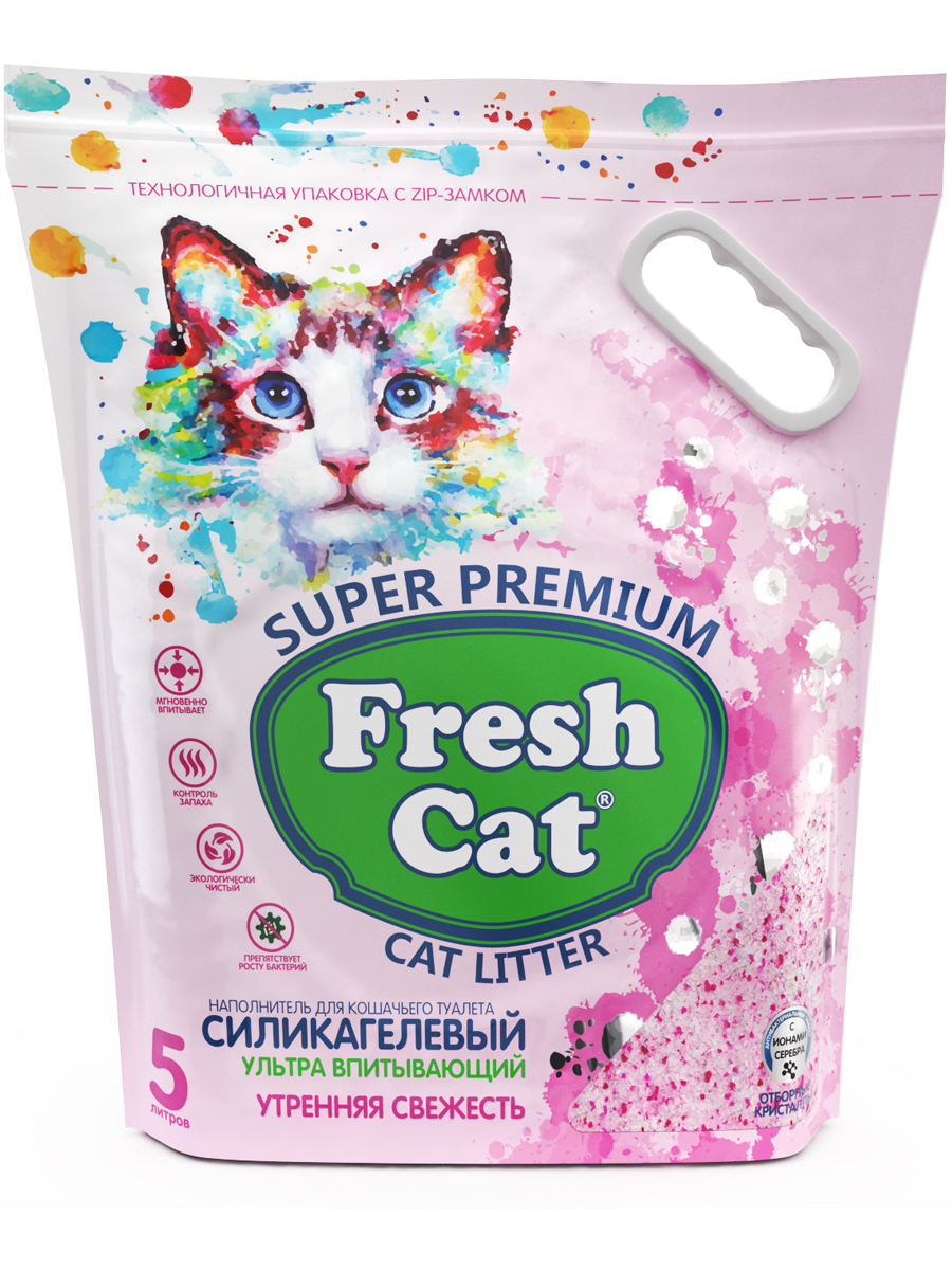 Впитывающий наполнитель Fresh Cat силикагелевый, утренняя свежесть, 5 л