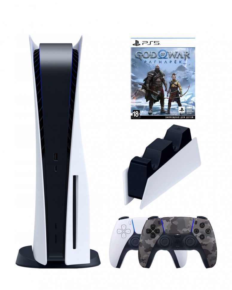 

Игровая приставка Sony PlayStation 5 (3-ревизия)+2-й геймпад(камуфляж)+зарядное+God of War, Белый;черный