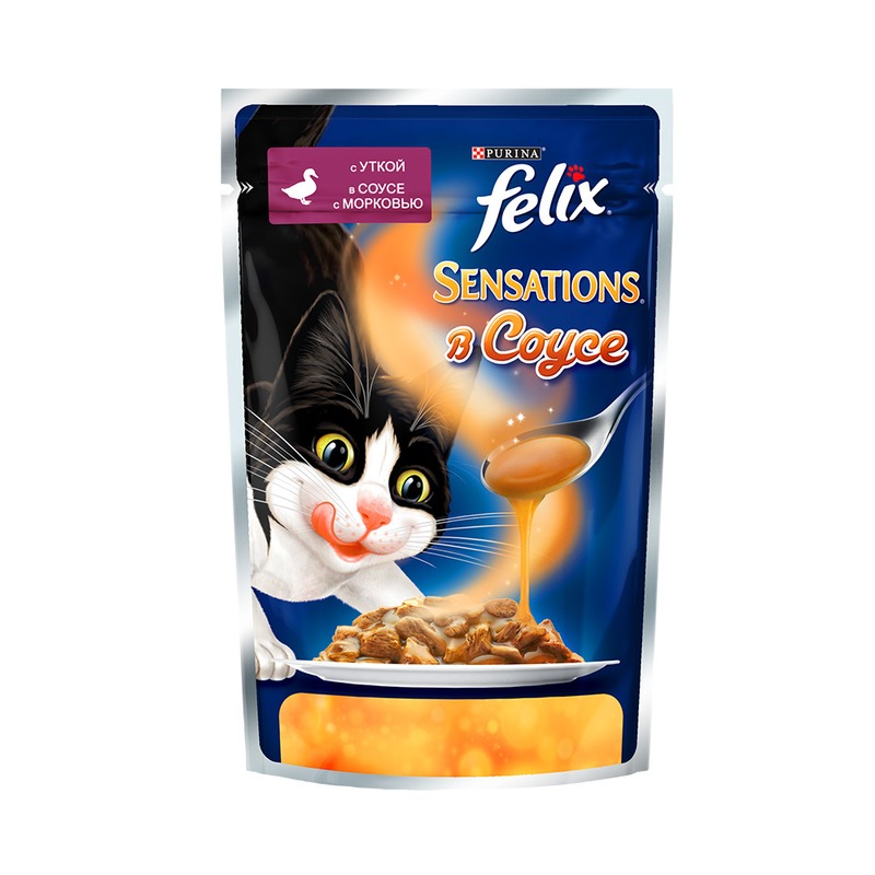 фото Влажный корм для кошек felix sensations с уткой и морковю в соусе 85 г 24шт