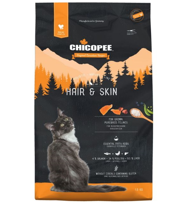 Сухой корм для кошек Chicopee HNL Cat Hair & Skin, для кожи и шерсти, 1,5 кг