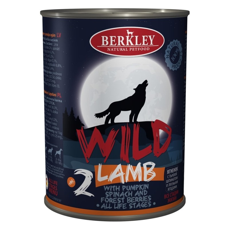 фото Влажный корм для собак berkley adult wild №2 ягненок тыква шпинат лесные ягоды 400г 6шт
