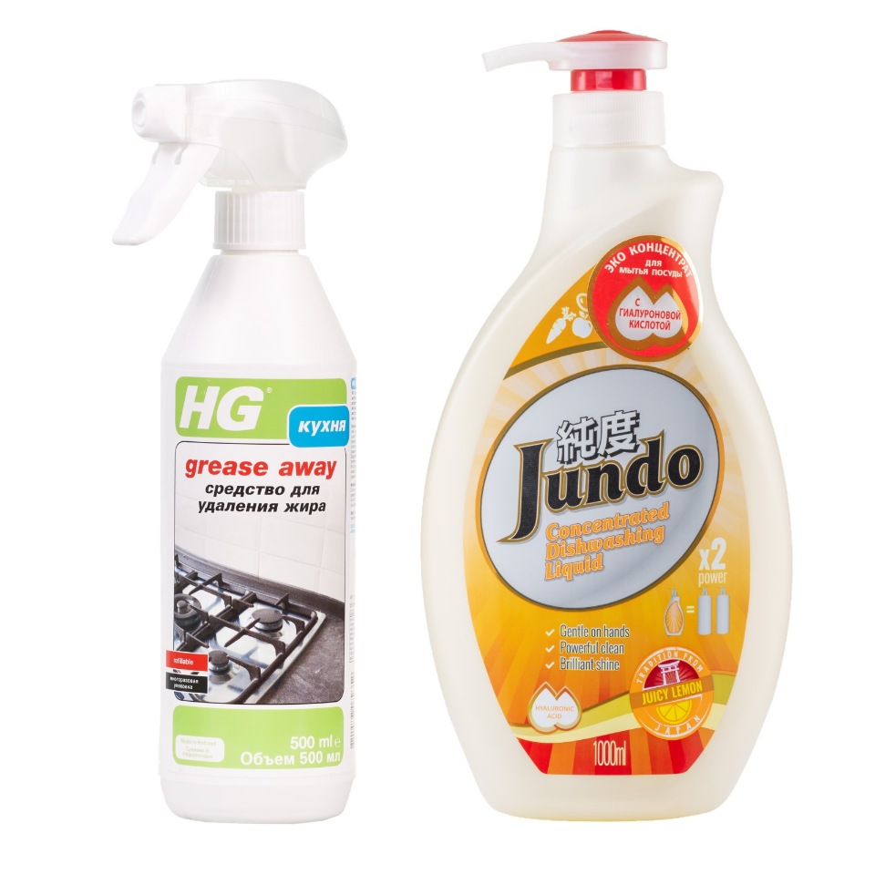 

HG Средство для удаления жира + Эко концентрат для мытья посуды Jundo Juicy Lemon 1 л