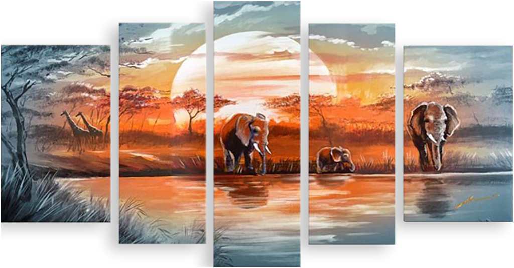 

Картина модульная на холсте Модулка Закат в саванне 150x83см, 343