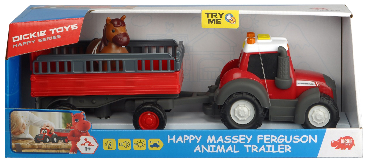 

Трактор Dickie Toys Happy Massey Ferguson с прицепом для перевозки животных 30 см