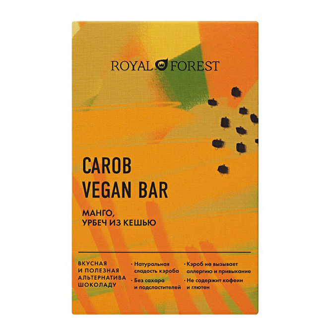 Шоколад Royal Forest Carob vegan bar манго и урбеч из кешью 50 г