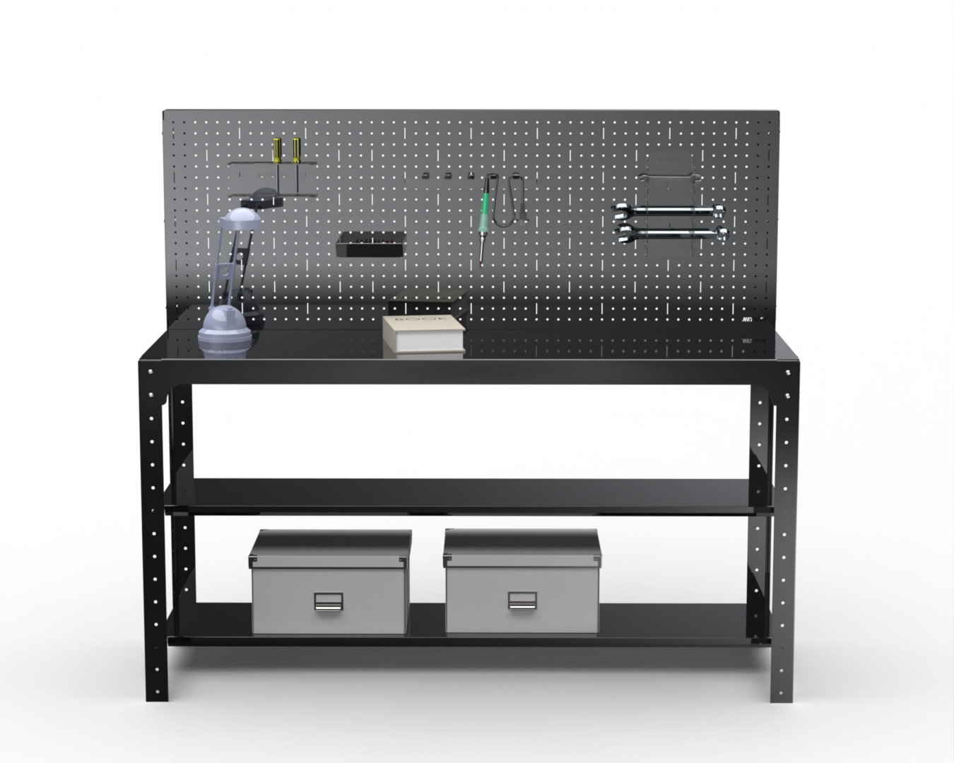 

Стол металлический Metalex серия KIT 750х1000х400 + две полки + перфопанель (черный)