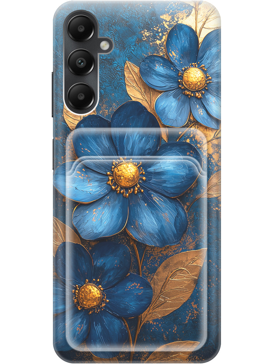 

Силиконовый чехол на Samsung Galaxy A05s с принтом с карманом для карты 835532, Прозрачный;золотистый;синий, 776583723