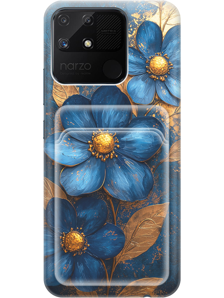 

Силиконовый чехол на Realme narzo 50A с принтом с карманом для карты 835531, Прозрачный;золотистый;синий, 740189923